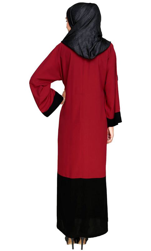 Quirky Dubai Style Maroon Abaya With Detailing