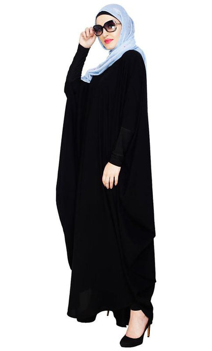 Quirky Jersy Sleeve Black Kaftan (Made-To-Order)
