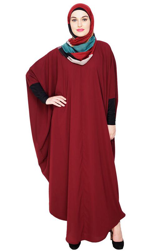 Quirky Jersy Sleeve Wine Kaftan