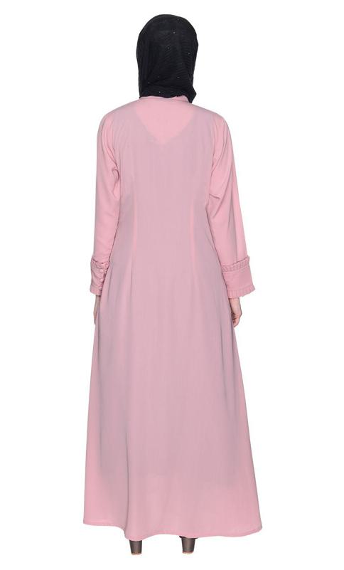 Refined Pink Button Down Abaya With Frill Cuffs (Made-To-Order)