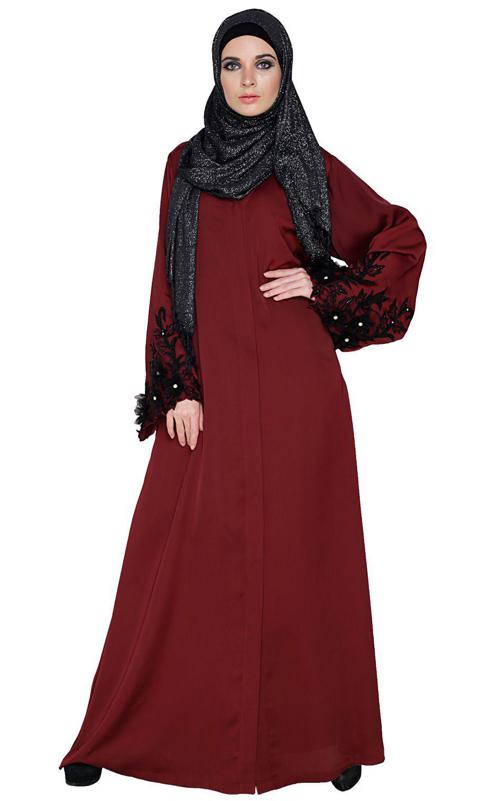 Regal Burgundy Colour Dubai Style Abaya (Made-To-Order)