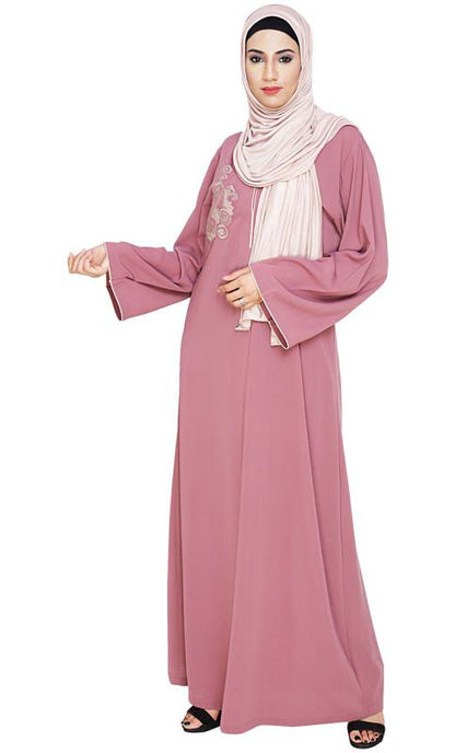 Resham Ornate Onion Pink Dubai Style Abaya (Made-To-Order)