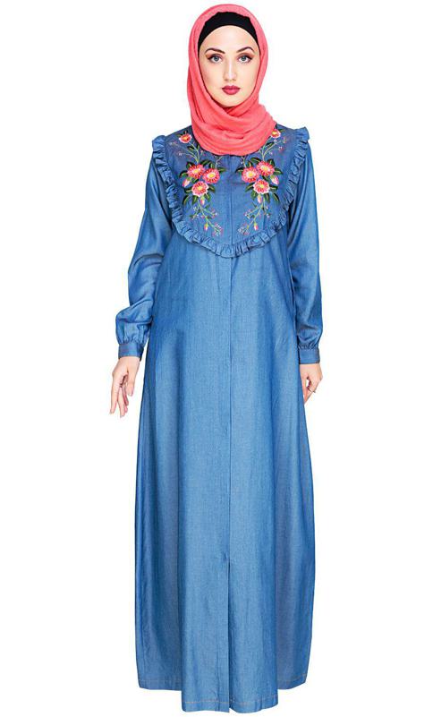 Ruffled Affair Blue Abaya