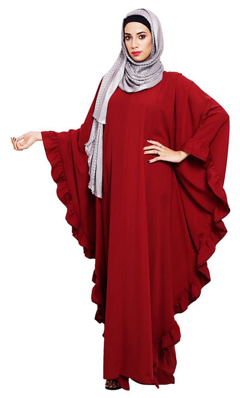 Ruffled Wine Kaftan