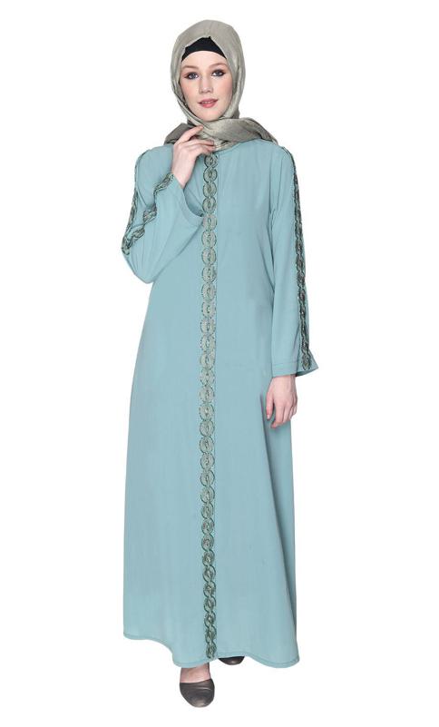 Sage Green Glittering Loops Abaya