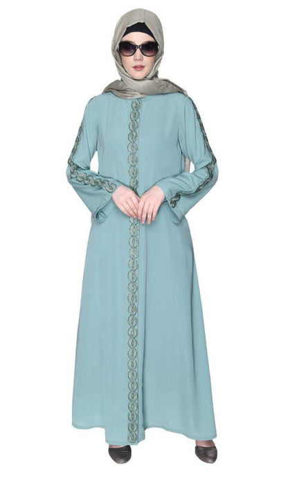Sage Green Glittering Loops Abaya