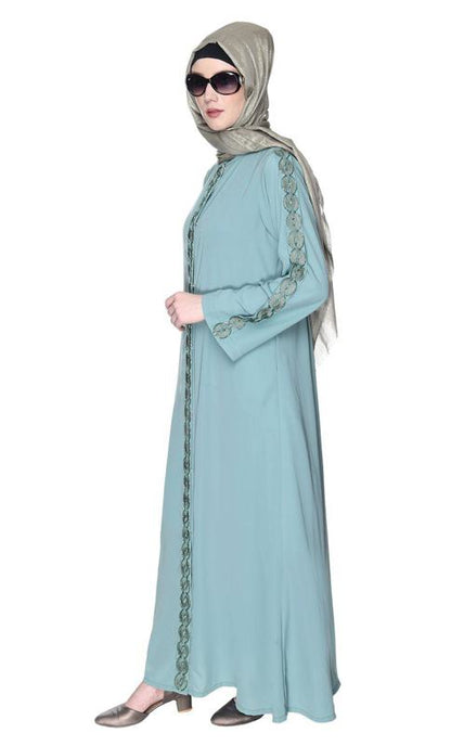 Sage Green Glittering Loops Abaya