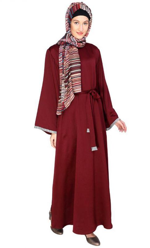 Shimmer Trimmed Wine Dubai Style Abaya