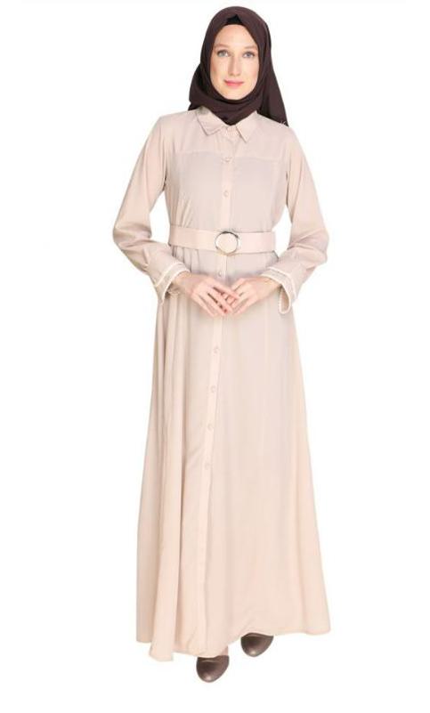 Shirt Style Beige Maxi Dress