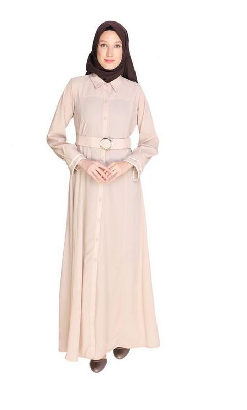 Shirt Style Beige Maxi Dress (Ready-To-Ship)