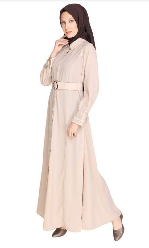 Shirt Style Beige Maxi Dress