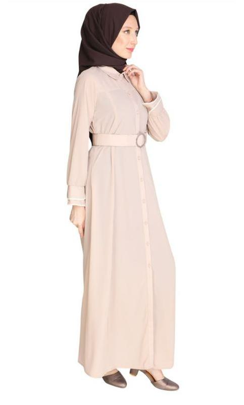 Shirt Style Beige Maxi Dress