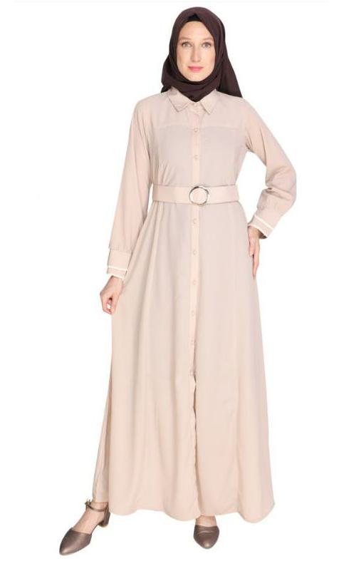 Shirt Style Beige Maxi Dress