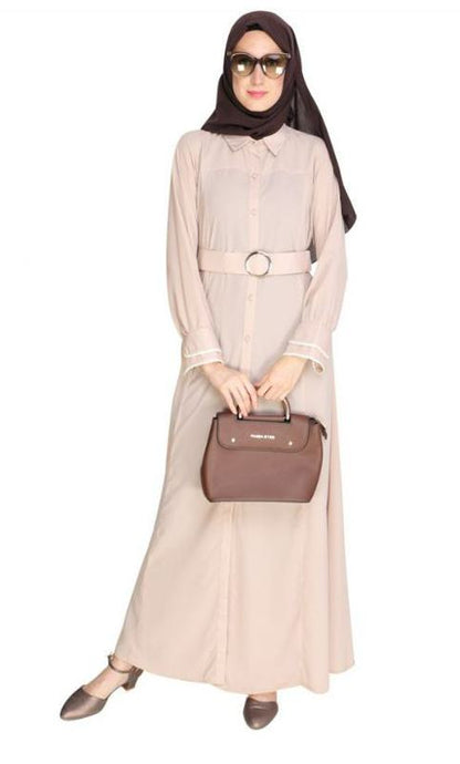 Shirt Style Beige Maxi Dress