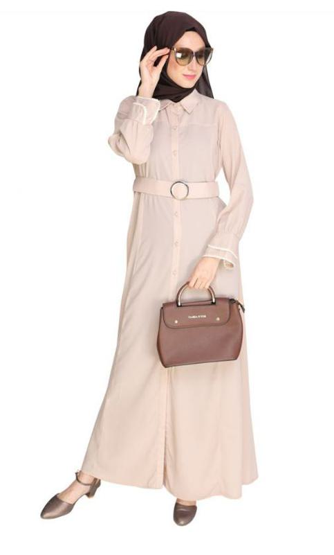 Shirt Style Beige Maxi Dress