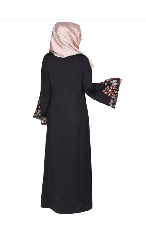 Shrug Style Lovely Buds and Flowers Embroidered Front Close Black Abaya