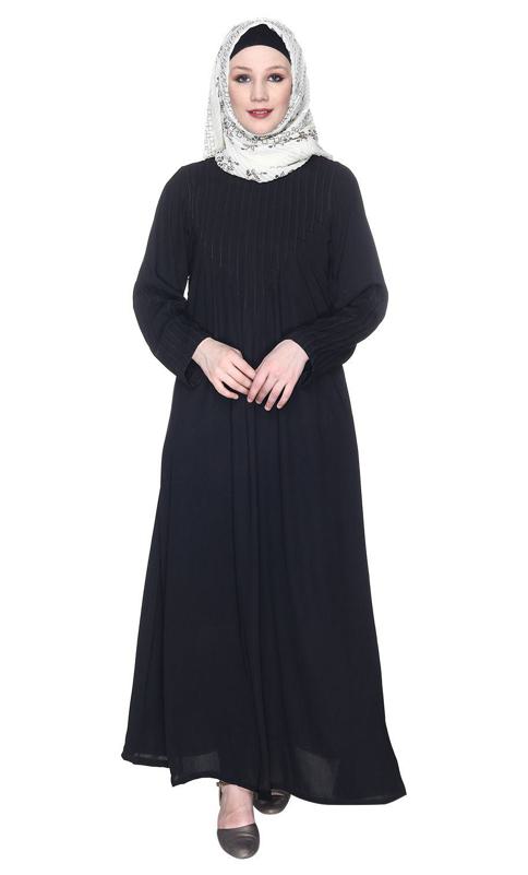 Sleek And Simple Black Abaya With Pintuck Detailing