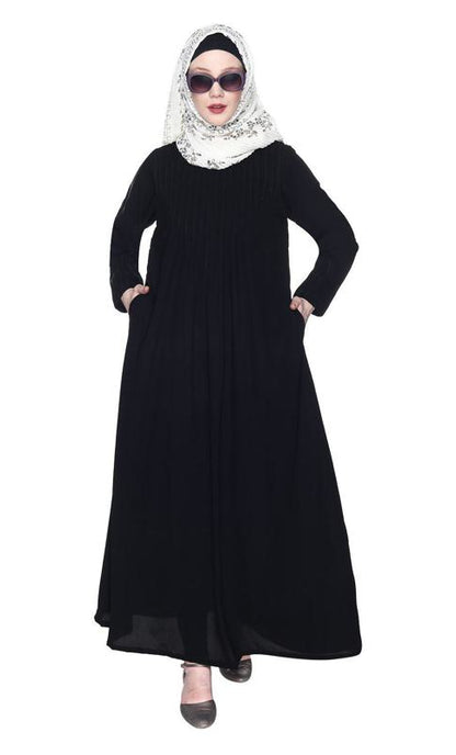 Sleek And Simple Black Abaya With Pintuck Detailing (Made-To-Order)