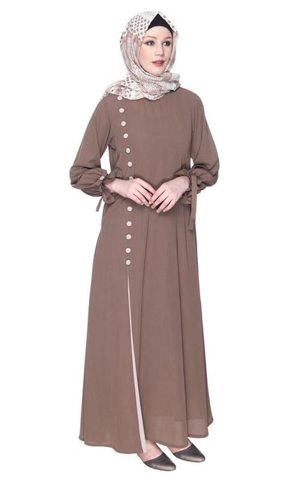 Sleek Looking Brown And Light Beige Slit Style Abaya (Made-To-Order)