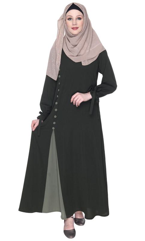 Sleek Looking Olive And Dead Mint Slit Style Abaya