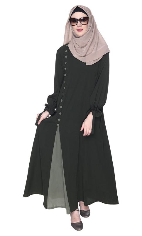 Sleek Looking Olive And Dead Mint Slit Style Abaya (Made-To-Order)