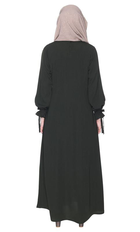 Sleek Looking Olive And Dead Mint Slit Style Abaya (Made-To-Order)