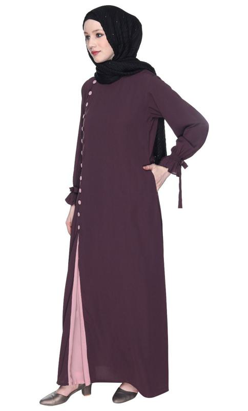 Sleek Looking Purple And Light Pink Slit Style Abaya (Made-To-Order)