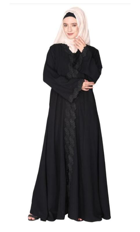 Sleek Princess Cut Flamboyant Black Laced Abaya