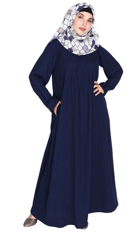Sleek and Simple Blue Abaya with Pintuck Detailing