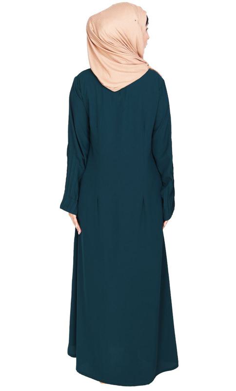 Sleek and Simple Bottle Green Abaya with Pintuck Detailing (Made-To-Order)