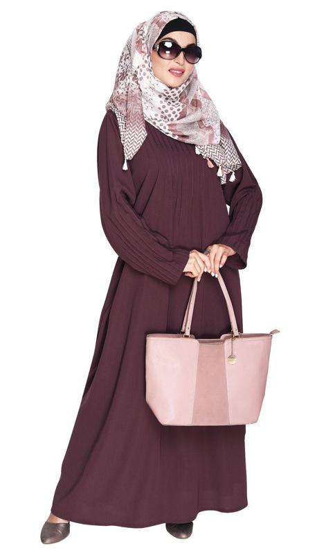 Sleek and Simple Imperial Purple Abaya with Pintuck Detailing (Made-To-Order)