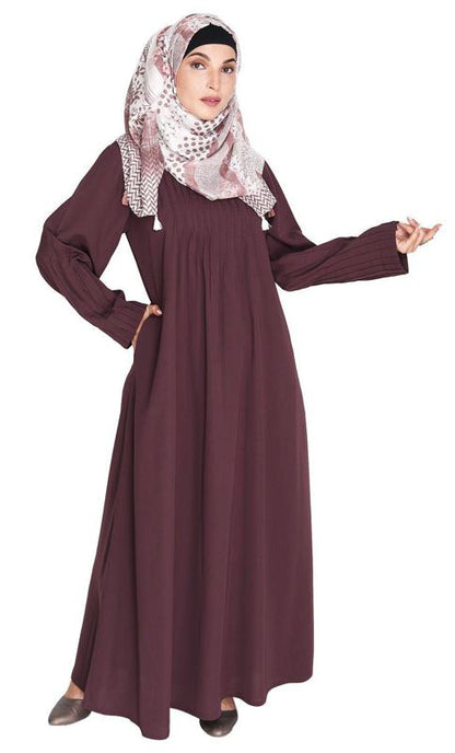Sleek and Simple Imperial Purple Abaya with Pintuck Detailing (Made-To-Order)