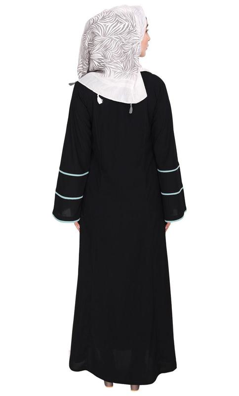 Snazzy Black Abaya with Sage Green Piping Design