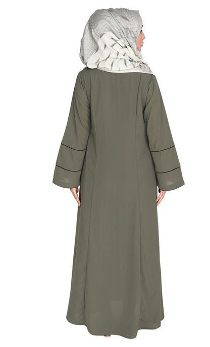 Snazzy Dead Mint Abaya with Black Piping Design (Made-To-Order)