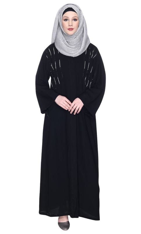 Spell-Binding Black Four Line Hand Embroidered Abaya