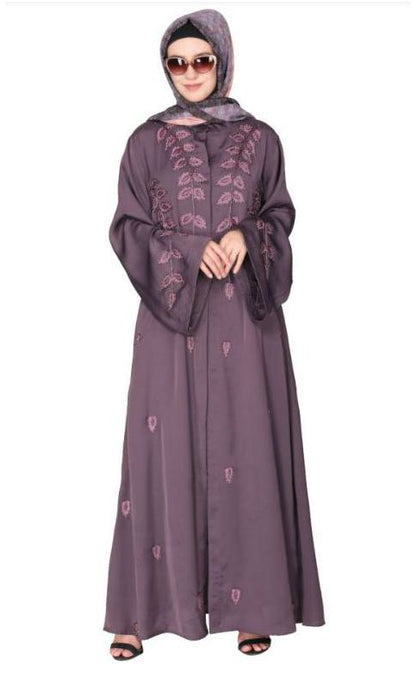 Stems and Leaves Heavy Embroidered Purple Dubai Style Abaya