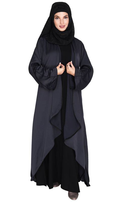 Stylish Dark Grey Shrug and Plain Black Abaya Set (Made-To-Order)