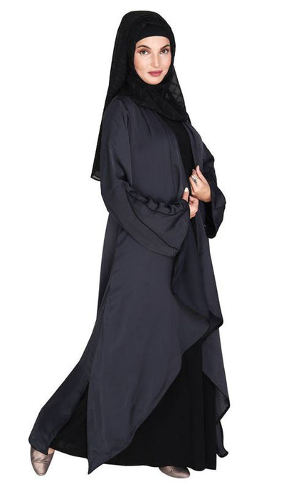 Stylish Dark Grey Shrug and Plain Black Abaya Set (Made-To-Order)