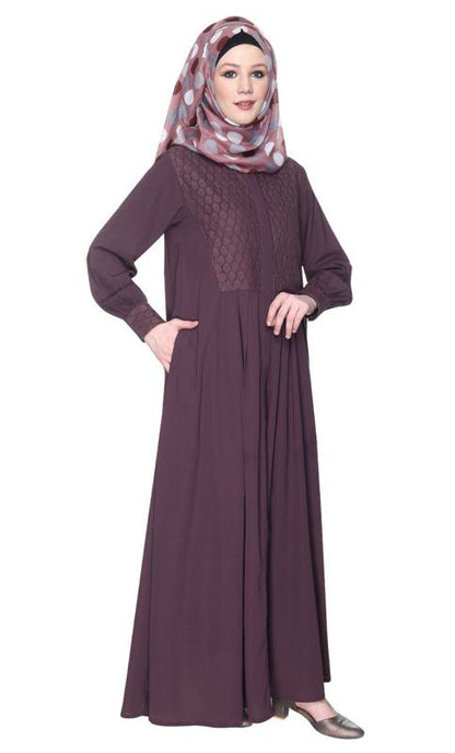 Subtle Imperial Purple Laced Dress Abaya (Made-To-Order)