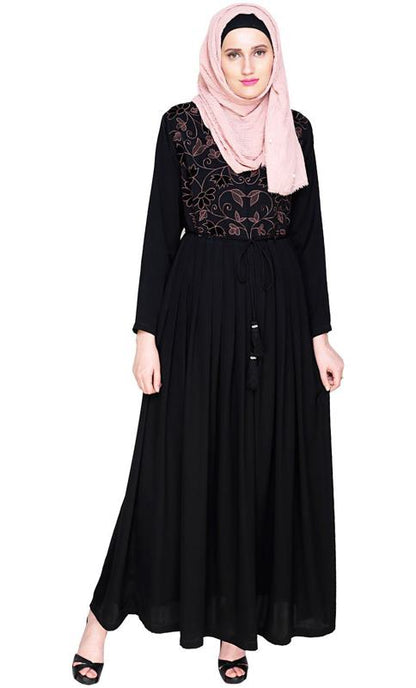 Sylvan Pleated Dubai Style Black Abaya (Made-To-Order)