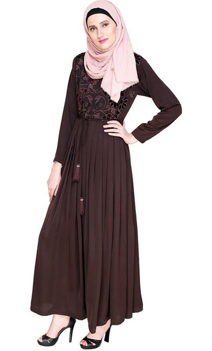 Sylvan Pleated Dubai Style Brown Abaya
