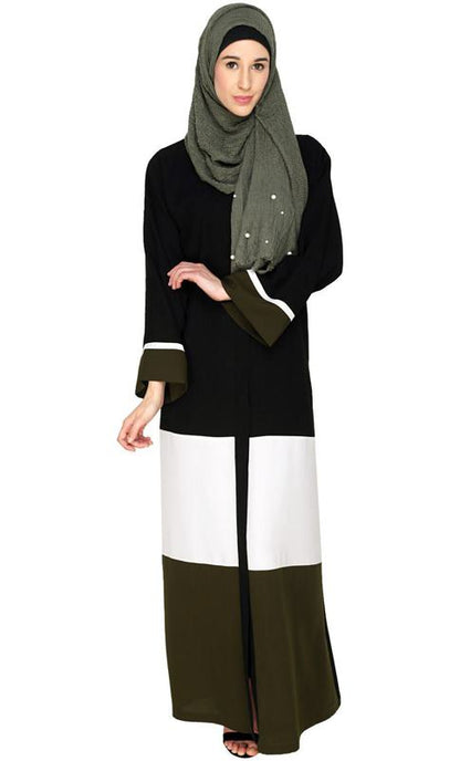 Triple Color Block Dubai Style Black Abaya