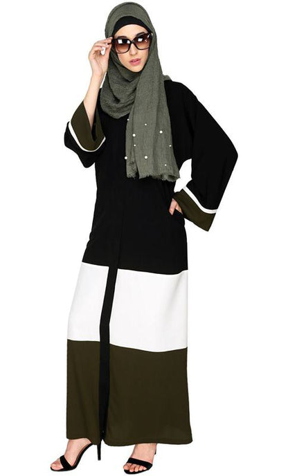 Triple Color Block Dubai Style Black Abaya