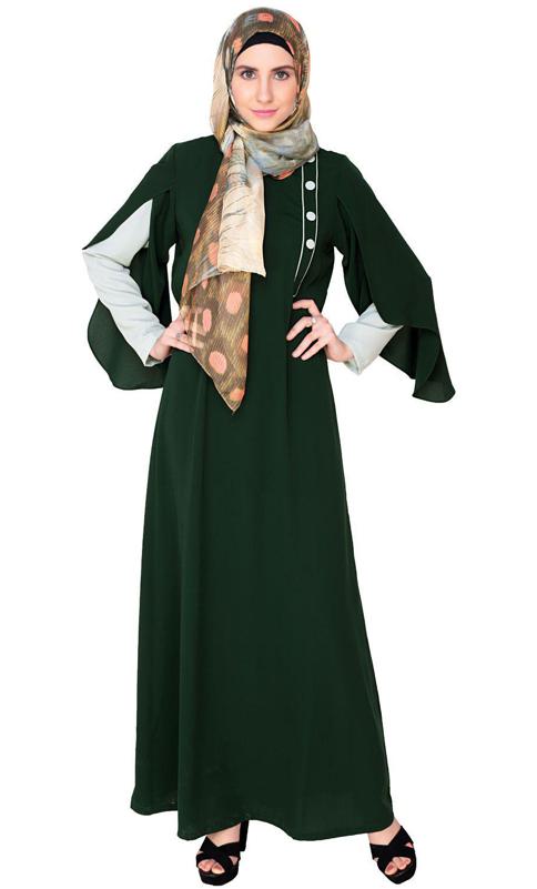 Tulip Sleeved Side Open Green Abaya