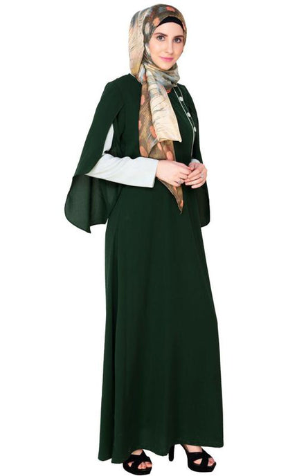 Tulip Sleeved Side Open Green Abaya (Made-To-Order)