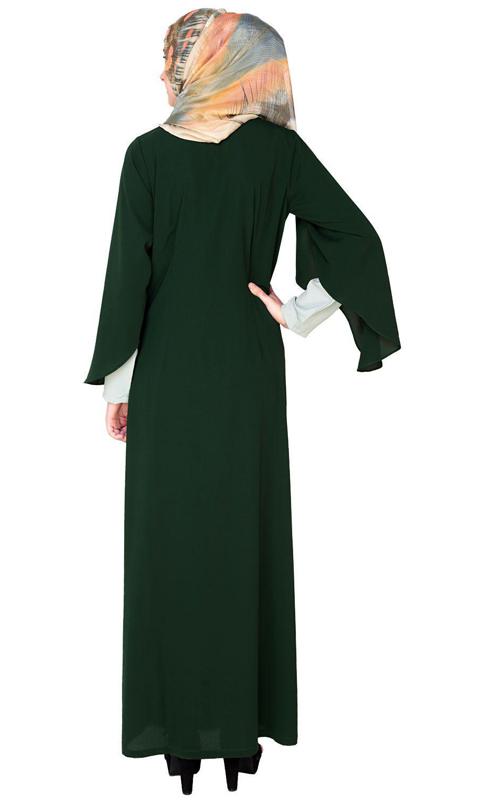 Tulip Sleeved Side Open Green Abaya (Made-To-Order)
