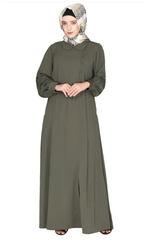 Unpretentious Dead Mint Simple Abaya With Fancy Shirt Collars