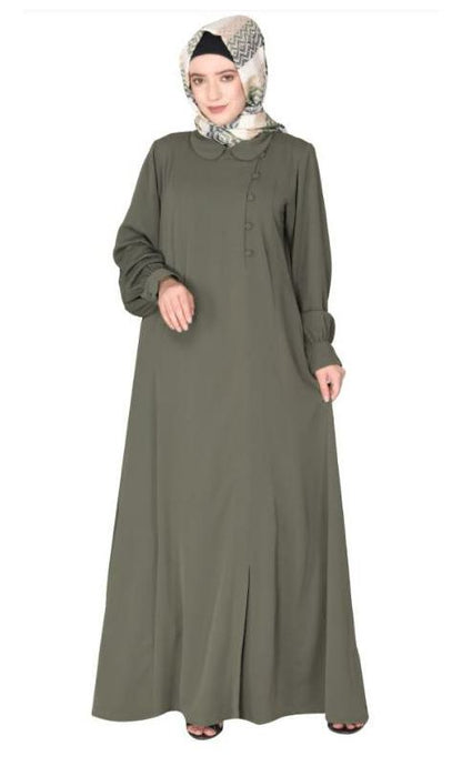 Unpretentious Dead Mint Simple Abaya With Fancy Shirt Collars