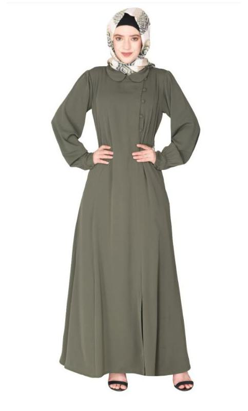 Unpretentious Dead Mint Simple Abaya With Fancy Shirt Collars