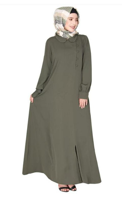 Unpretentious Dead Mint Simple Abaya With Fancy Shirt Collars